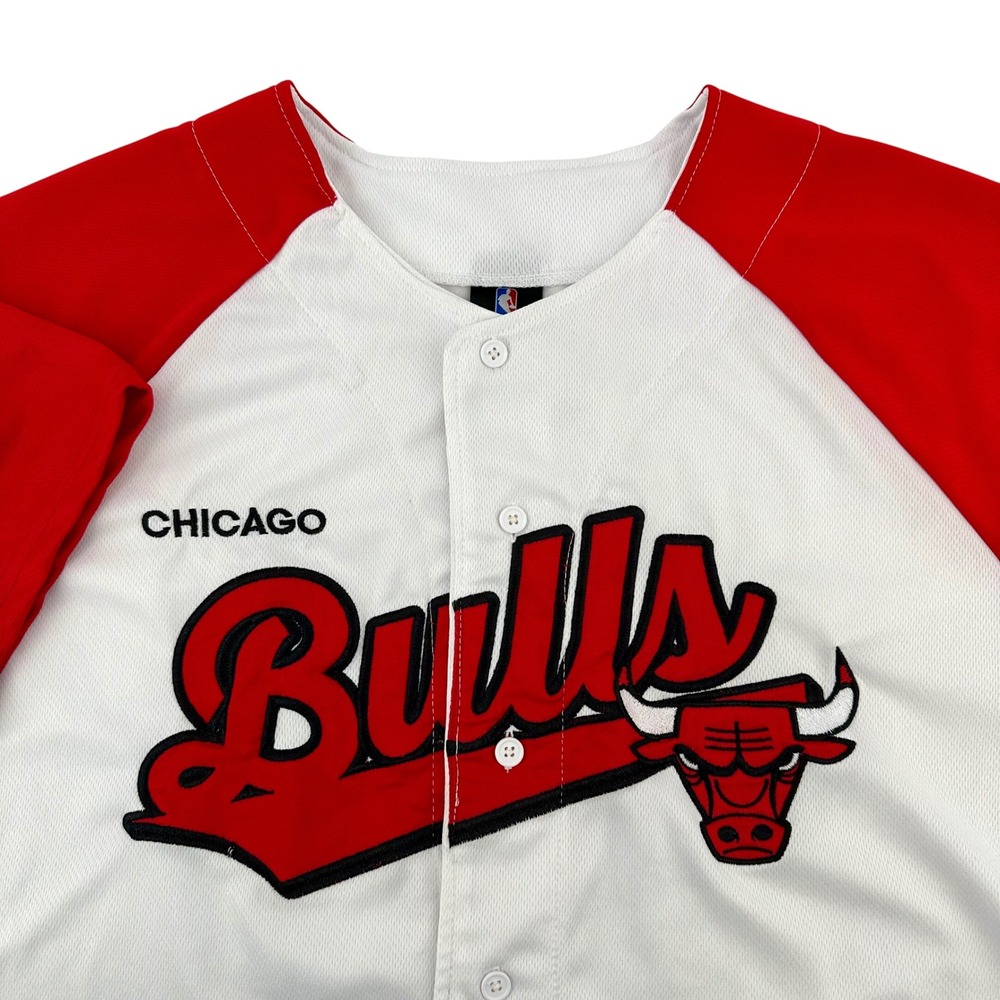 NBA Chicago Bulls Baseball Jersey Mens Large White Red Embroidered Button Up